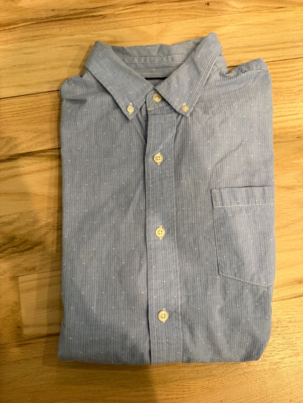 Chaps Light Blue Button-Down Shirt with White Dot Texture